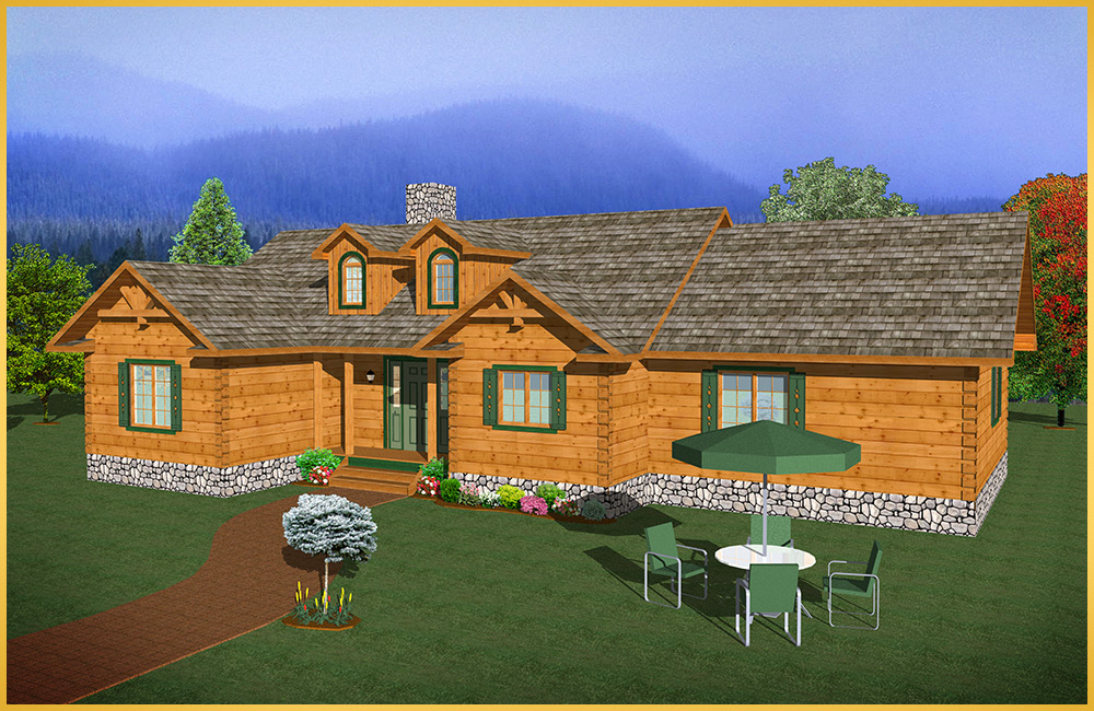 log home 3d rendering brock model