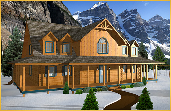 log home 3d rendering everglade model