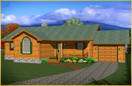 log home 3d rendering oakwood model