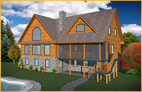 log home 3d rendering poplar model