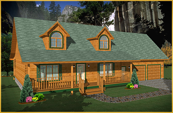log home 3d rendering woodland model