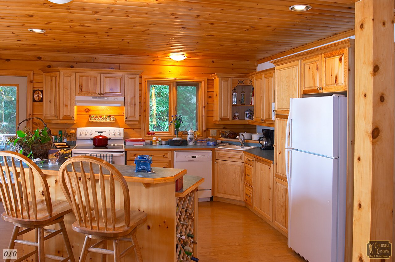 Log home kitchen, wood, near Lindsay Ontario