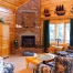 Log home living room with fireplace, near Lindsay Ontario