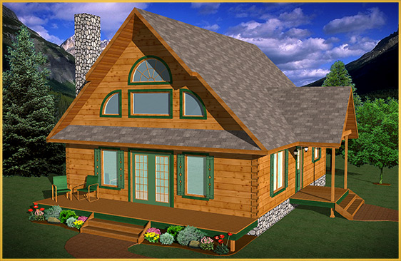 log home 3d rendering hickory model